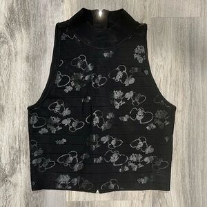 Rebecca Minkoff Black Floral Sleeveless Cropped Top Full Zip Back Shirt Size XS